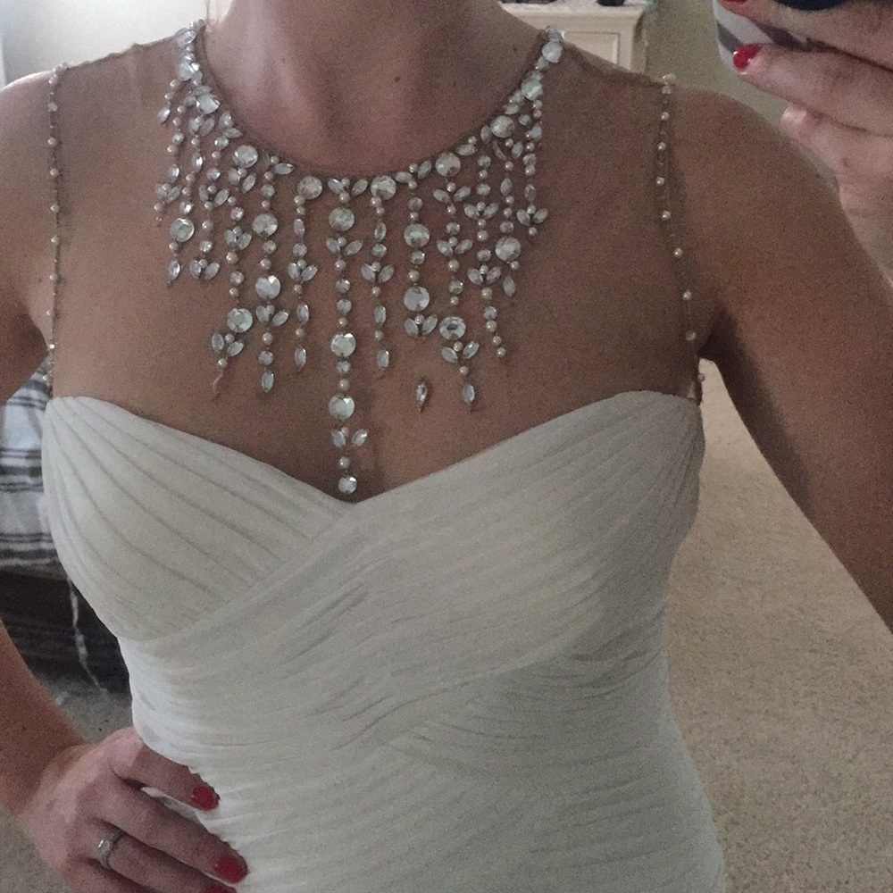 Cache white dress with jeweled neckline